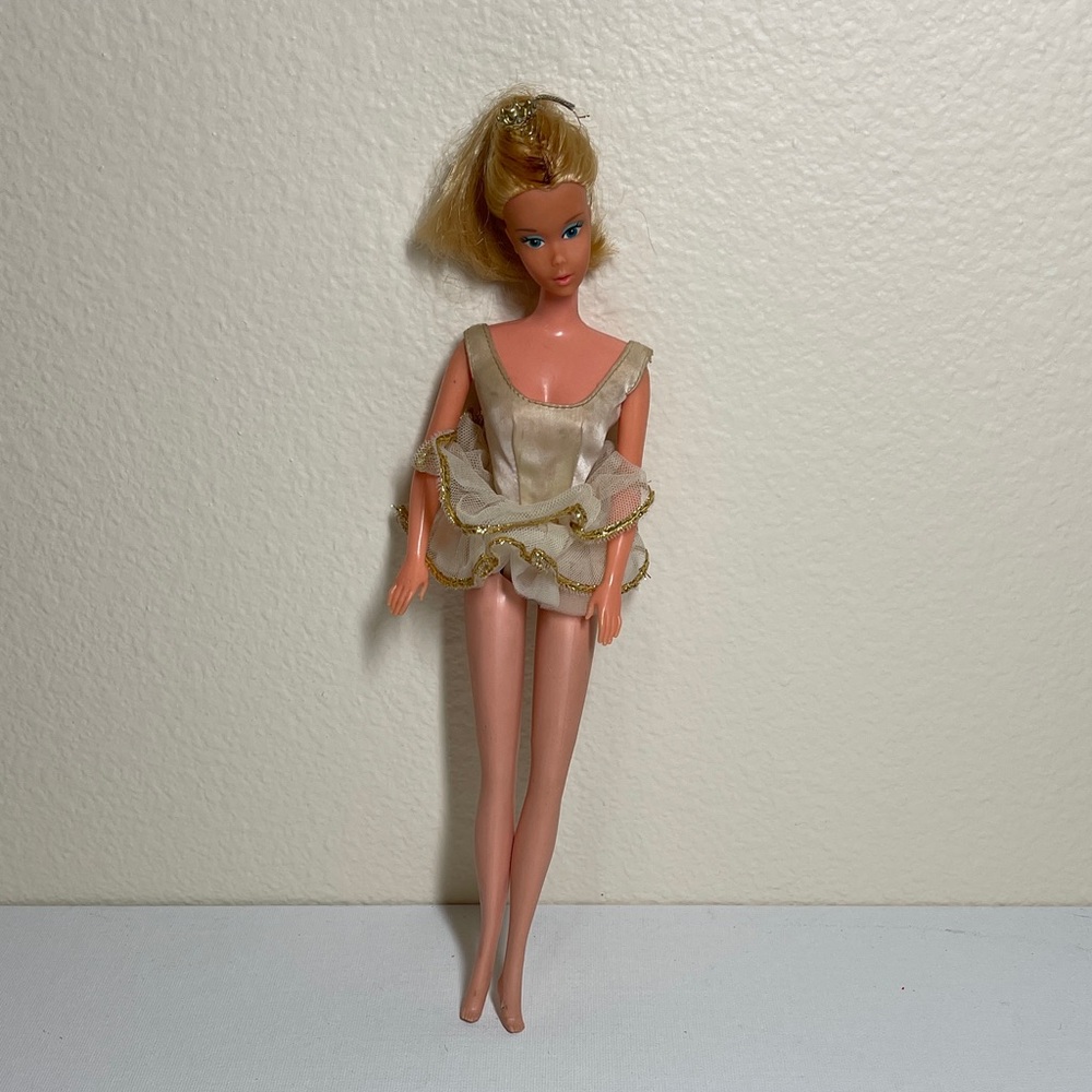 Vintage Ballerina Barbie Doll with Gold and Cream Dress